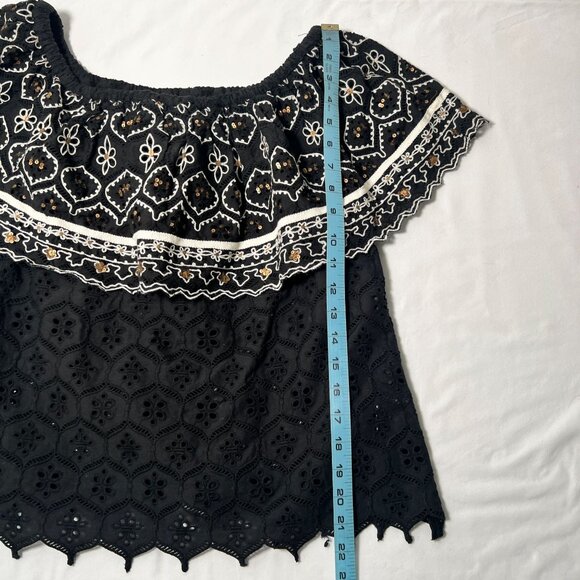 NWT Hemant and Nandita Mavra Off Shoulder Blouse Black White Sequin Embroidery M - Picture 8 of 13